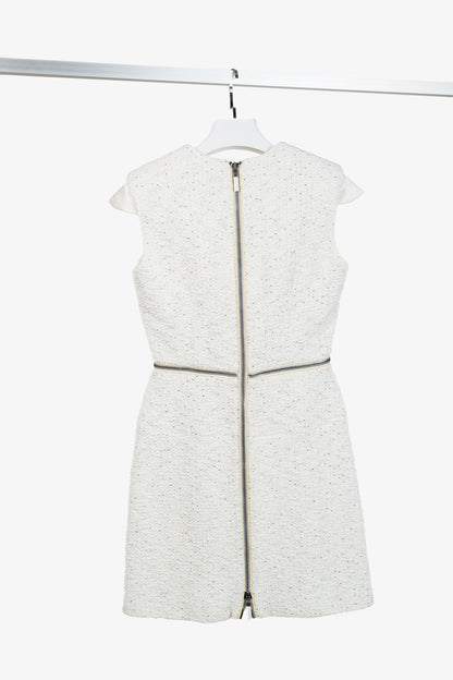 Alexander Mcqueen AW/11 Natural White Tweed Zip-Detail Cap-Sleeve Mini Dress