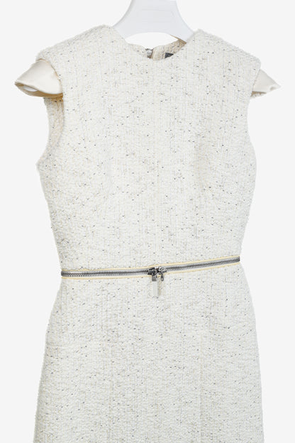 Alexander Mcqueen AW/11 Natural White Tweed Zip-Detail Cap-Sleeve Mini Dress