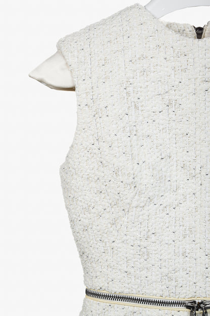 Alexander Mcqueen AW/11 Natural White Tweed Zip-Detail Cap-Sleeve Mini Dress