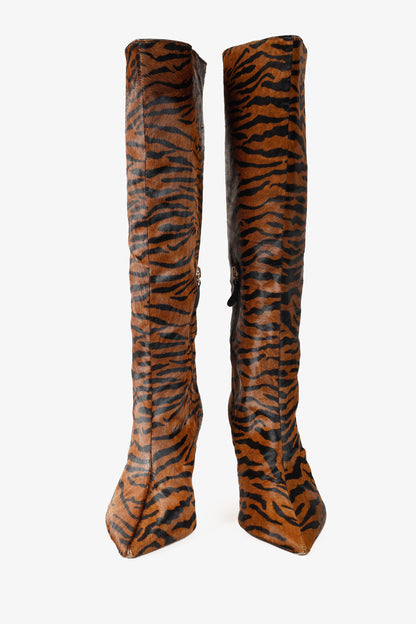 Alexandre Birman Kyra Brown Haircalf Zebra Knee-High Boots