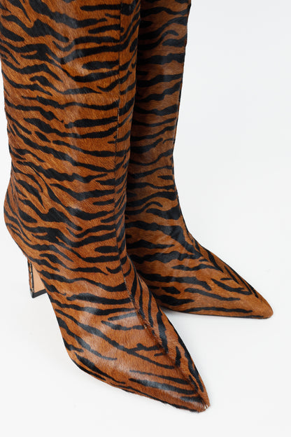 Alexandre Birman Kyra Brown Haircalf Zebra Knee-High Boots