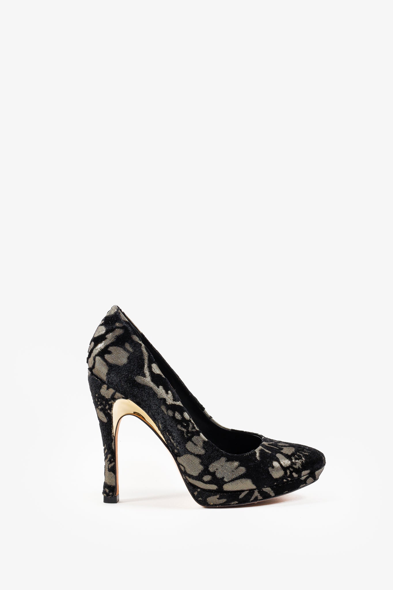 Alice + Olivia Black & Gold Helena Velvet Pumps