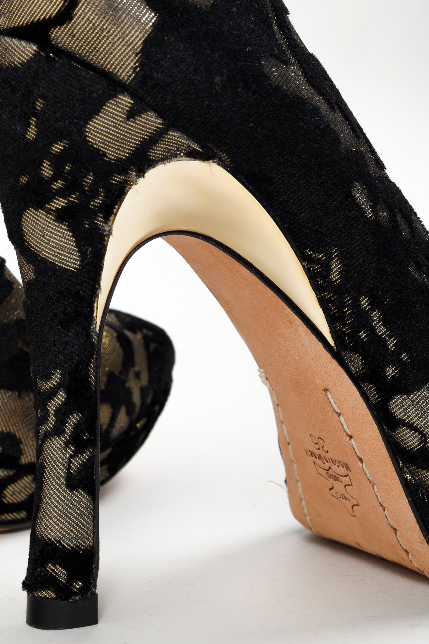 Alice + Olivia Black & Gold Helena Velvet Pumps