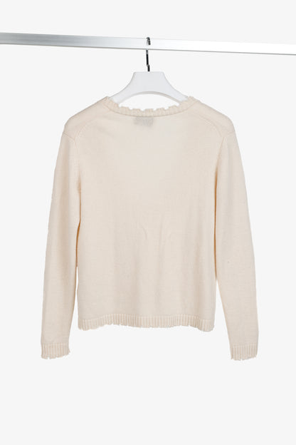 Allude Cream Wool & Cashmere Distressed V-Neck Cardigan