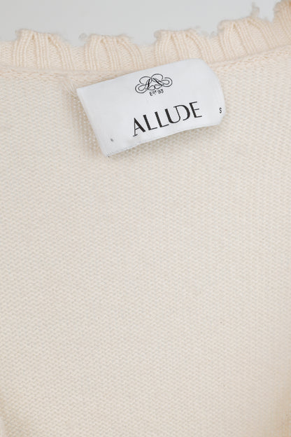Allude Cream Wool & Cashmere Distressed V-Neck Cardigan