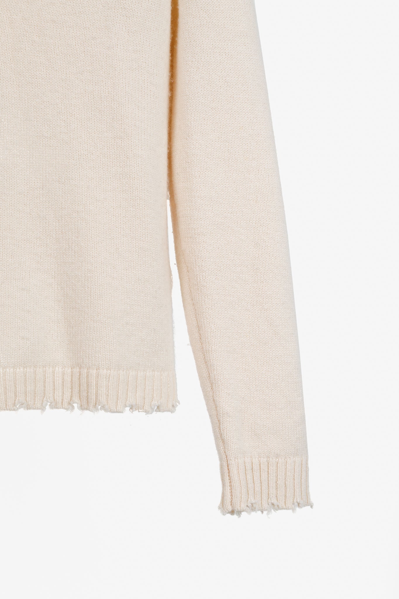 Allude Cream Wool & Cashmere Distressed V-Neck Cardigan