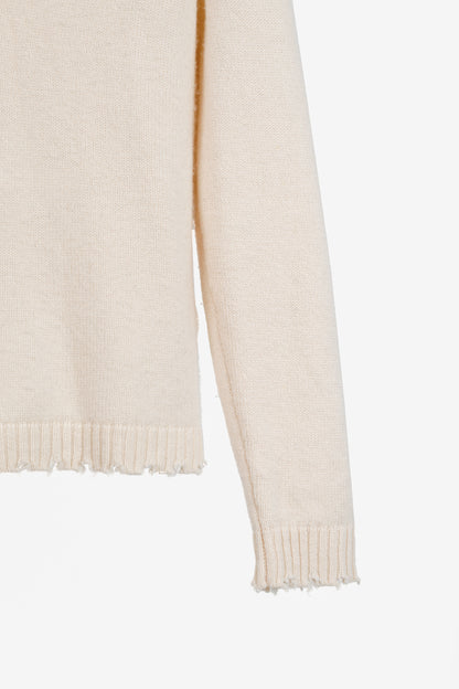 Allude Cream Wool & Cashmere Distressed V-Neck Cardigan