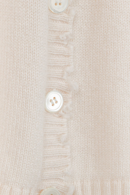 Allude Cream Wool & Cashmere Distressed V-Neck Cardigan