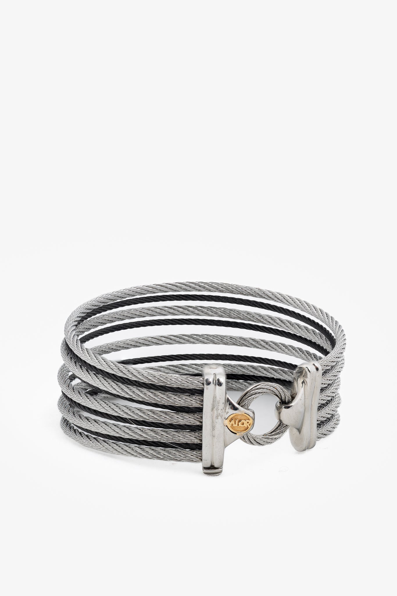 ALOR Stainless Steel & 18k White Gold Black 9-Row Cable Bangle