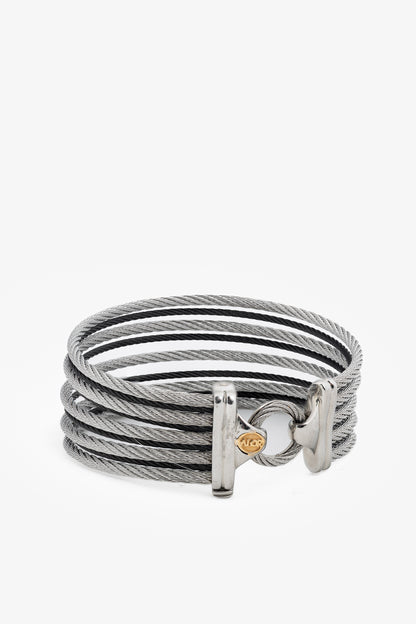 ALOR Stainless Steel & 18k White Gold Black 9-Row Cable Bangle