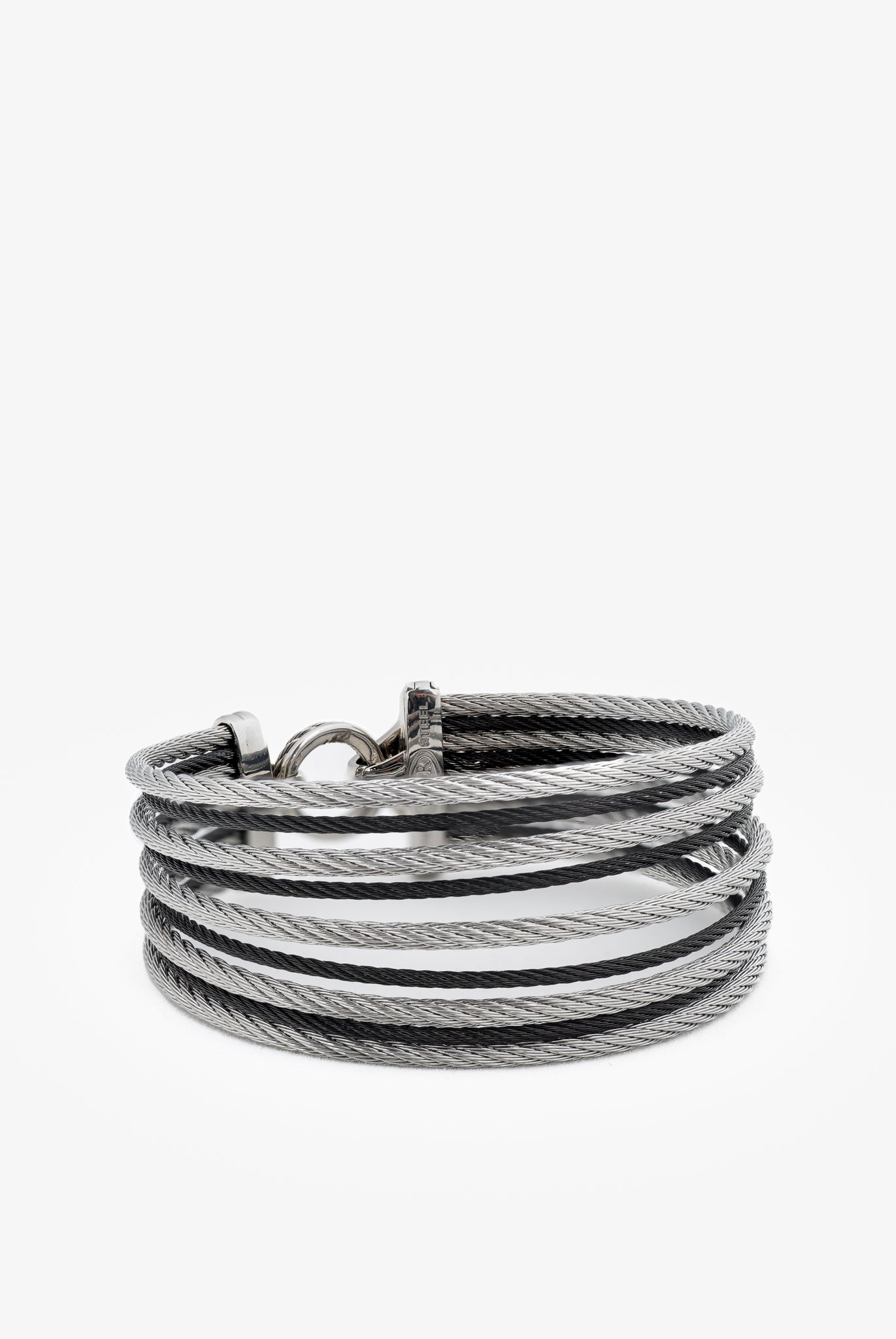 ALOR Stainless Steel & 18k White Gold Black 9-Row Cable Bangle