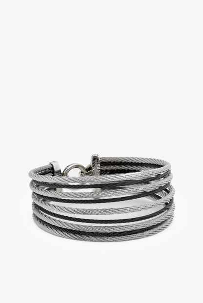 ALOR Stainless Steel & 18k White Gold Black 9-Row Cable Bangle