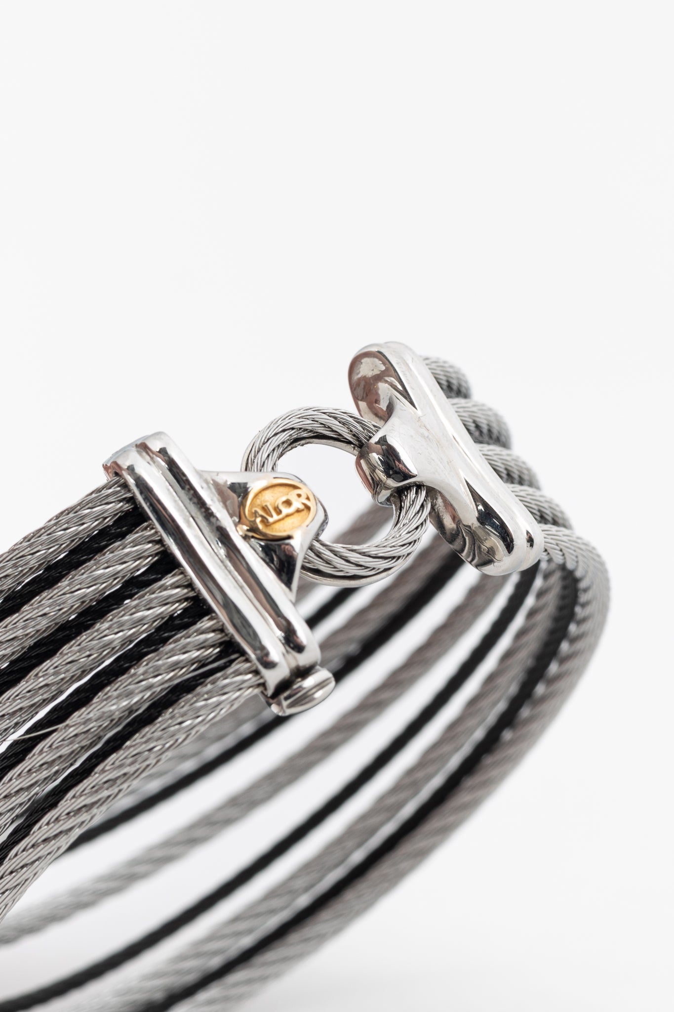 ALOR Stainless Steel & 18k White Gold Black 9-Row Cable Bangle