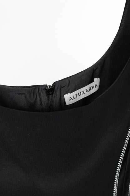 Altuzarra Sophia Black Crepe Satin-Trim Fluted-Hem Midi Dress