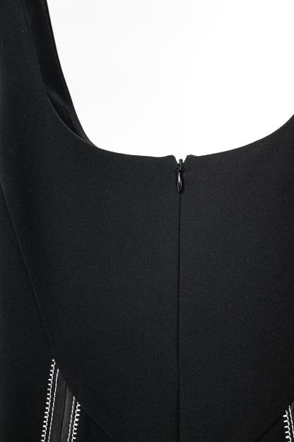 Altuzarra Sophia Black Crepe Satin-Trim Fluted-Hem Midi Dress