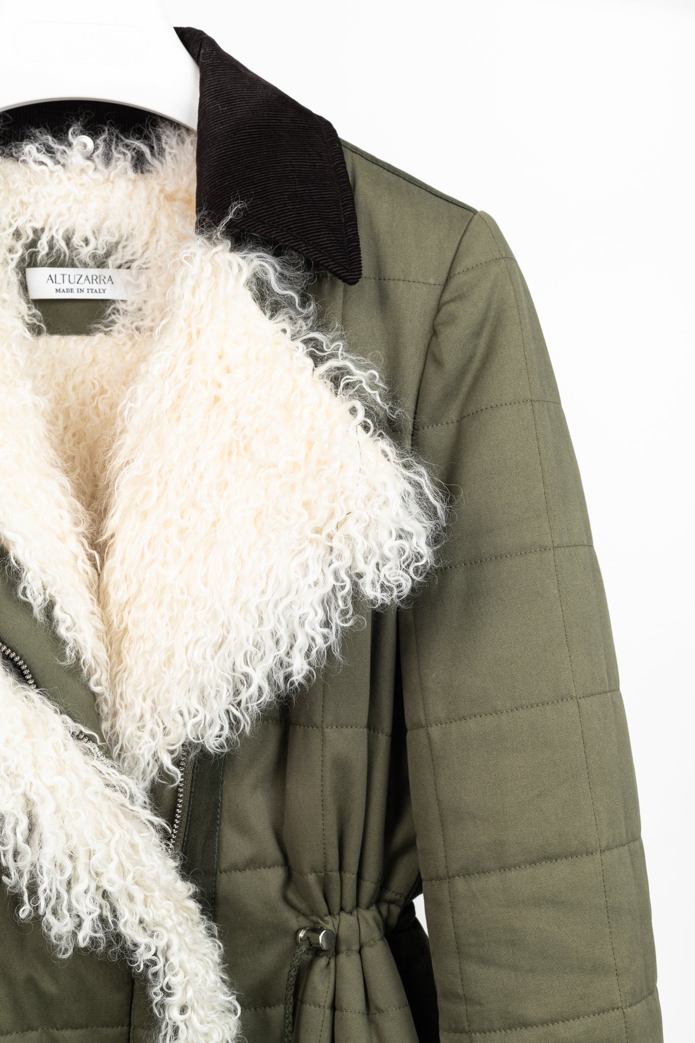 Altuzarra PF/15 Green Cotton Quilted Lamb-Fur Coat