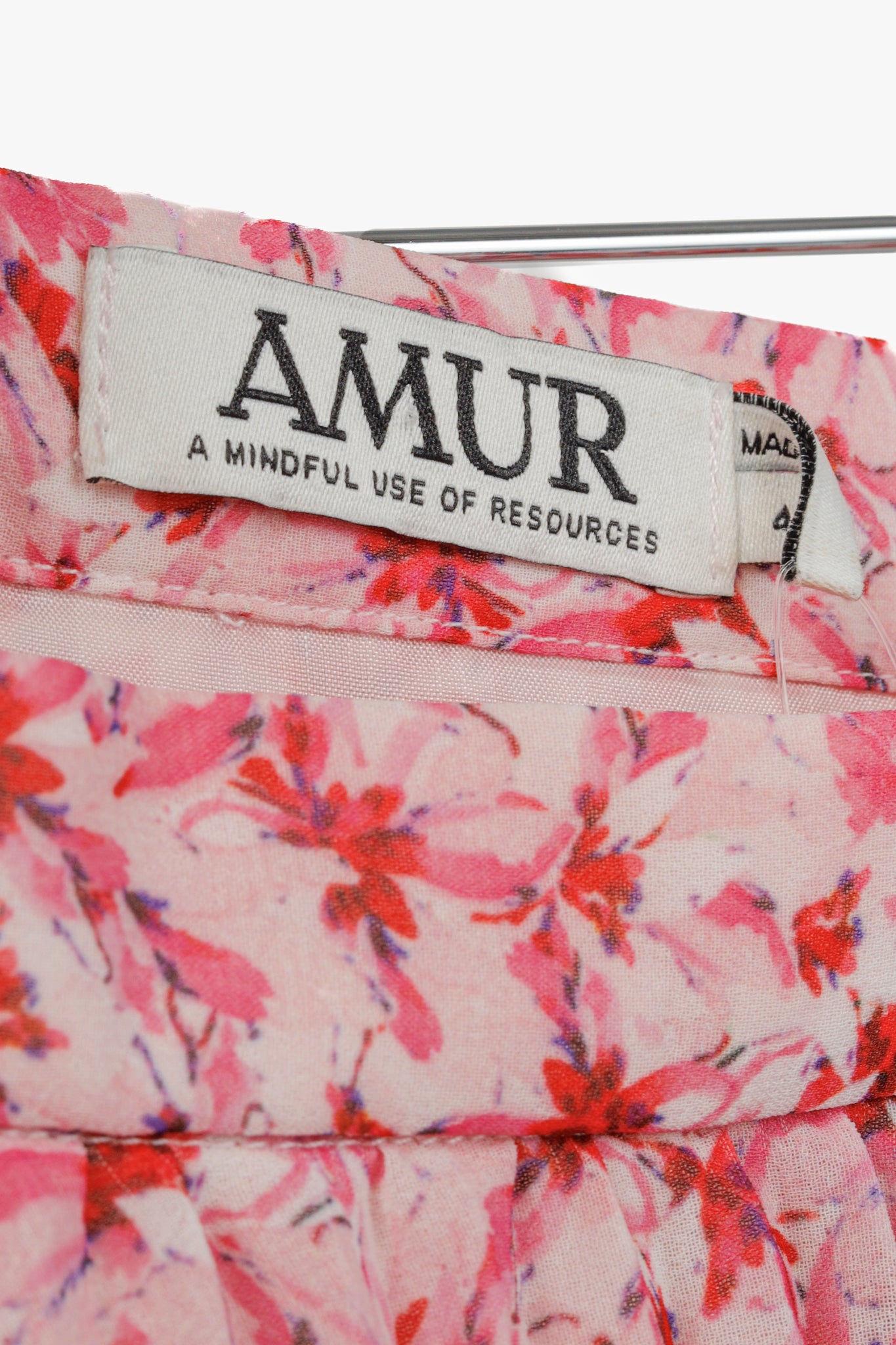 Amur Paisley Pink Floral Pleated Tiered Midi Skirt