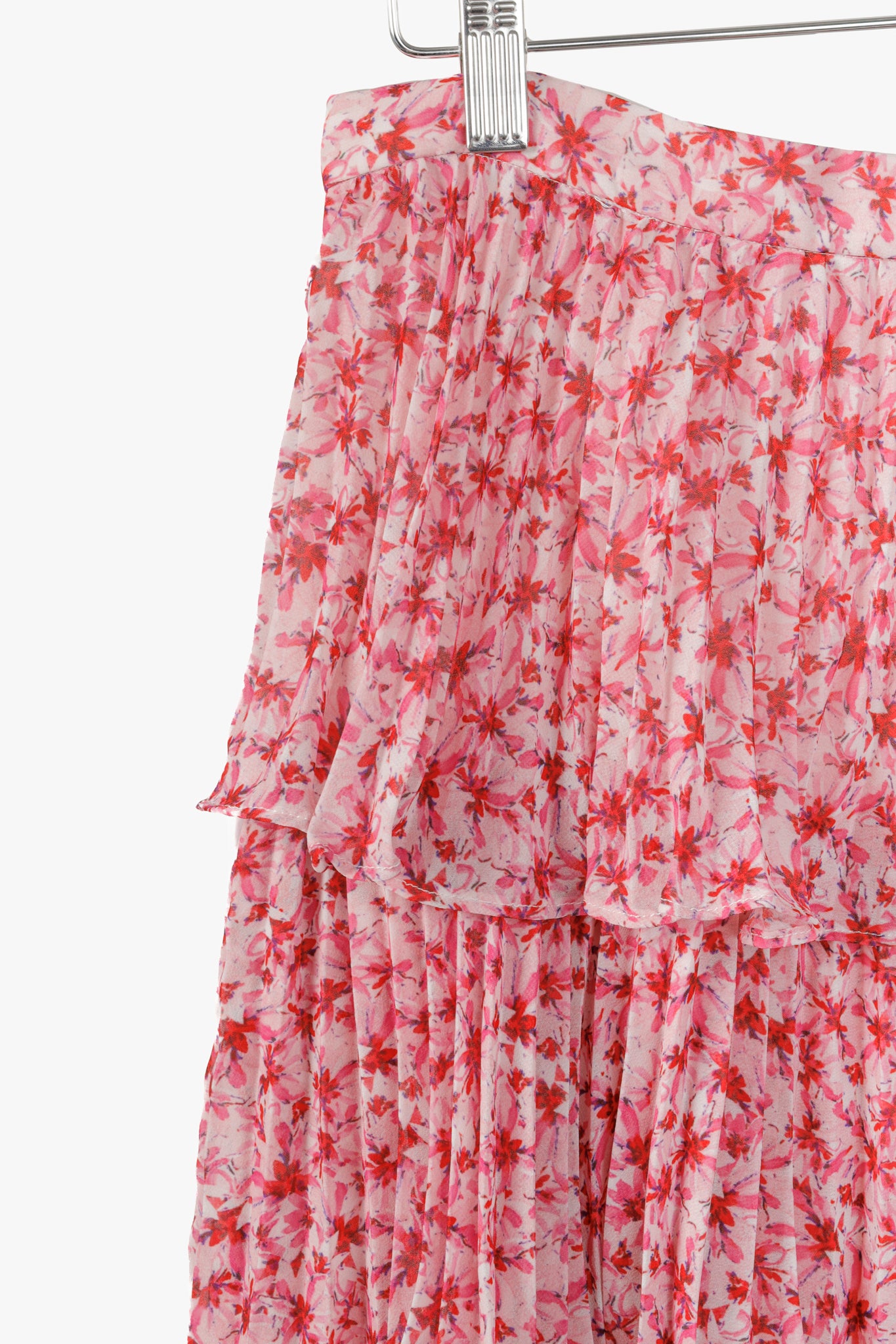 Amur Paisley Pink Floral Pleated Tiered Midi Skirt
