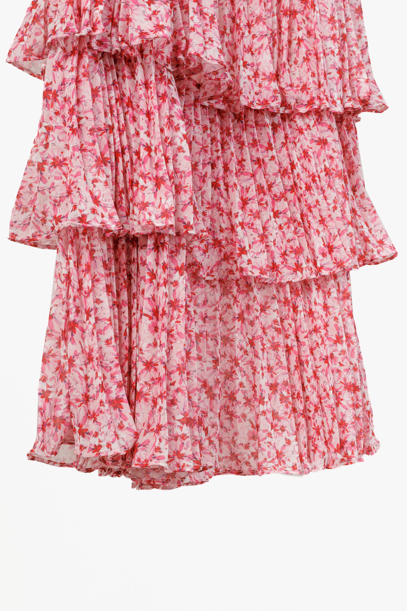 Amur Paisley Pink Floral Pleated Tiered Midi Skirt