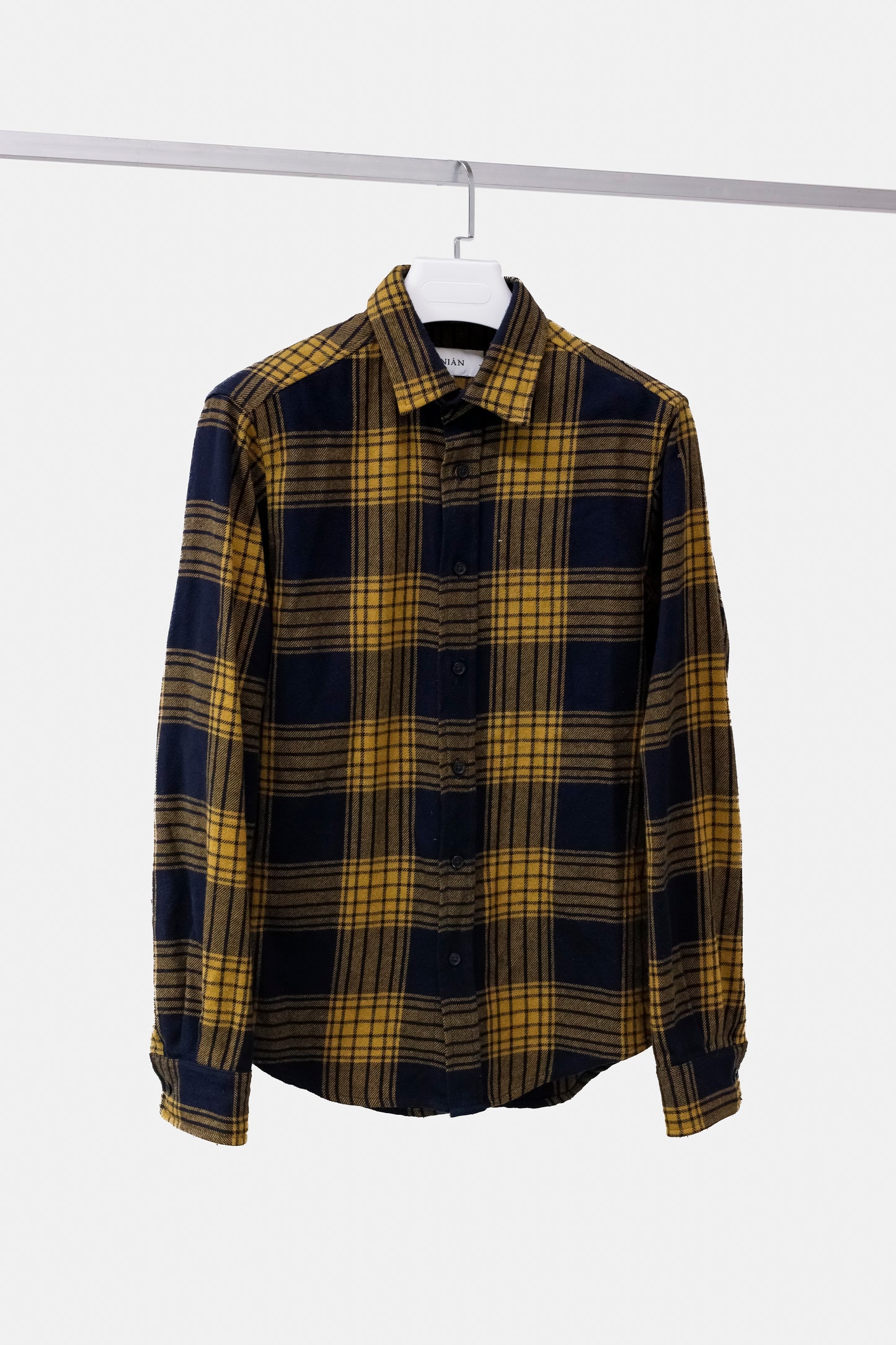 ANIÁN Yellow and Navy Plaid Flannel Shirt