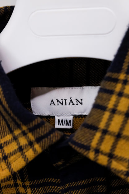 ANIÁN Yellow and Navy Plaid Flannel Shirt