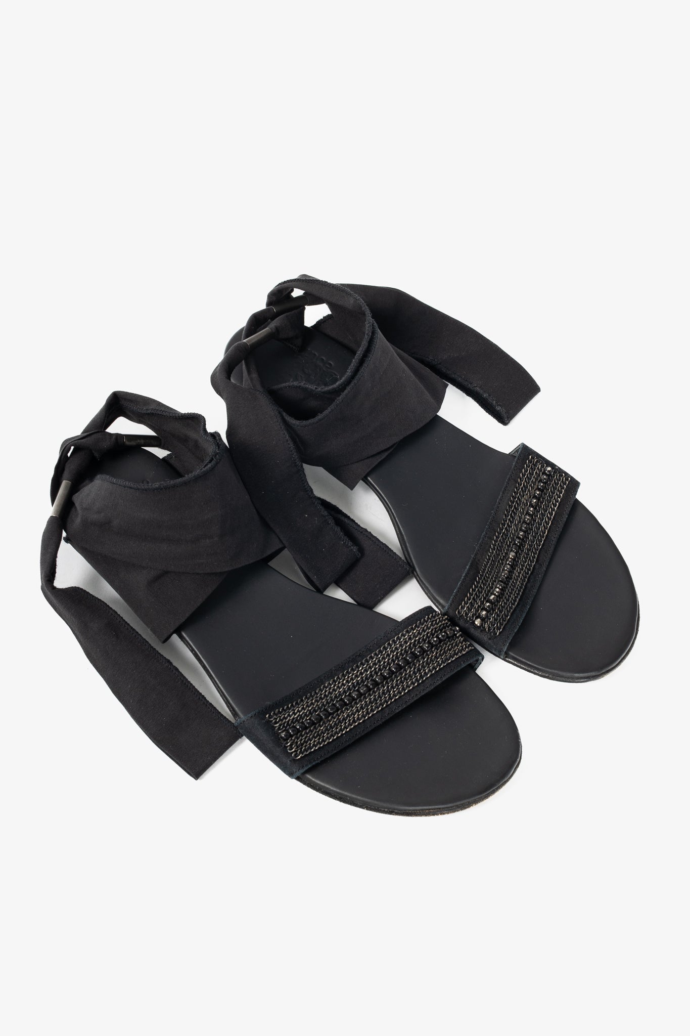 Annette Gortz Black Chain & Bead-Embellished Tie Sandals