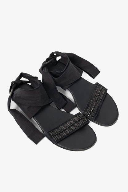 Annette Gortz Black Chain & Bead-Embellished Tie Sandals