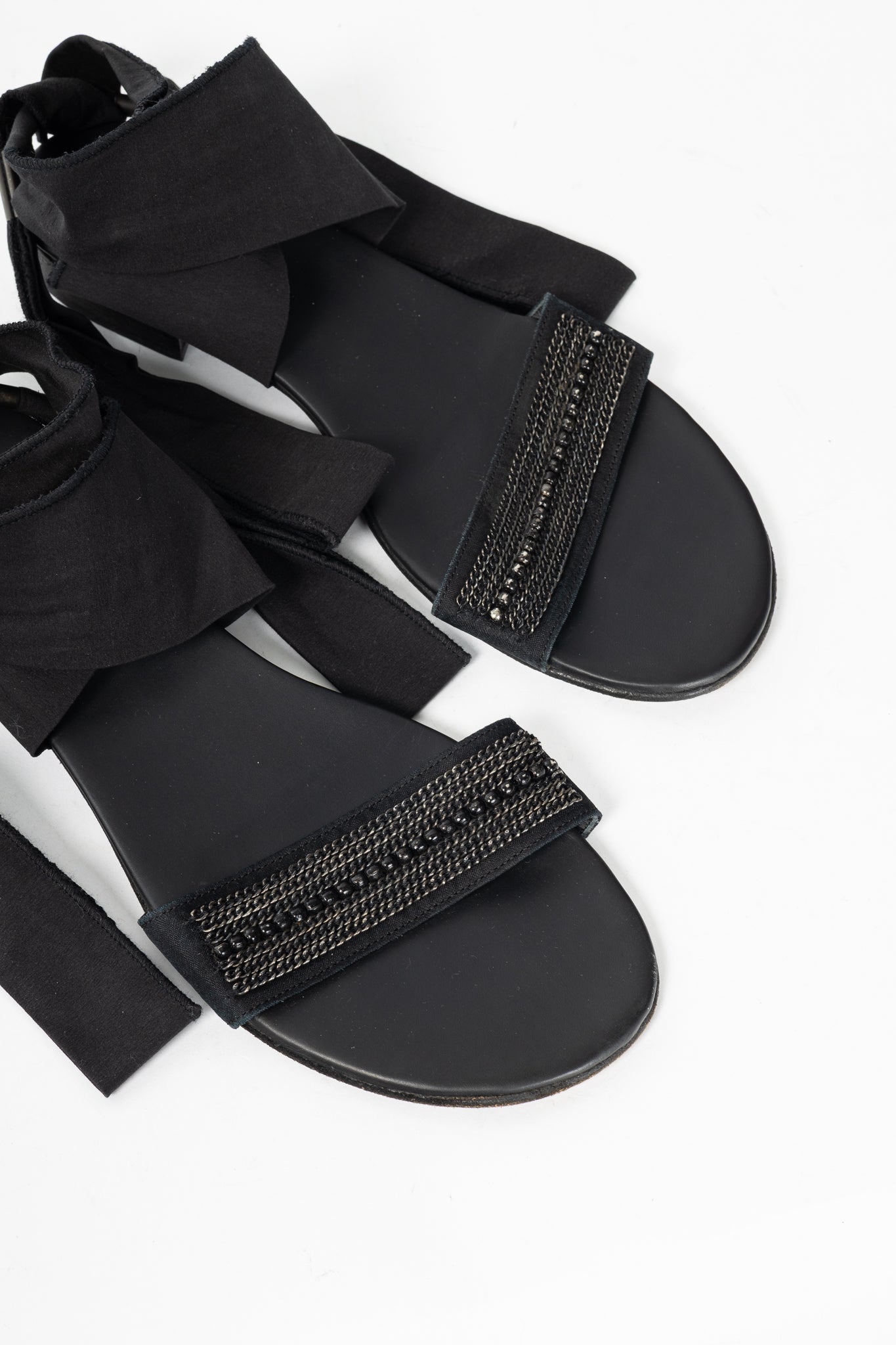 Annette Gortz Black Chain & Bead-Embellished Tie Sandals