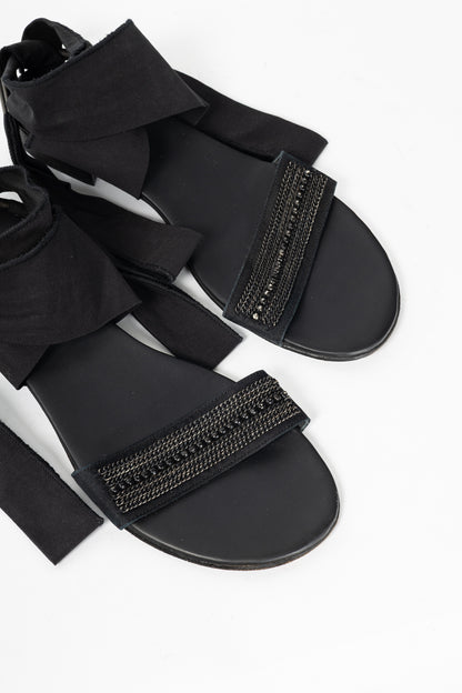 Annette Gortz Black Chain & Bead-Embellished Tie Sandals
