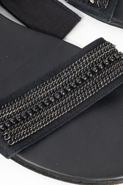 Annette Gortz Black Chain & Bead-Embellished Tie Sandals