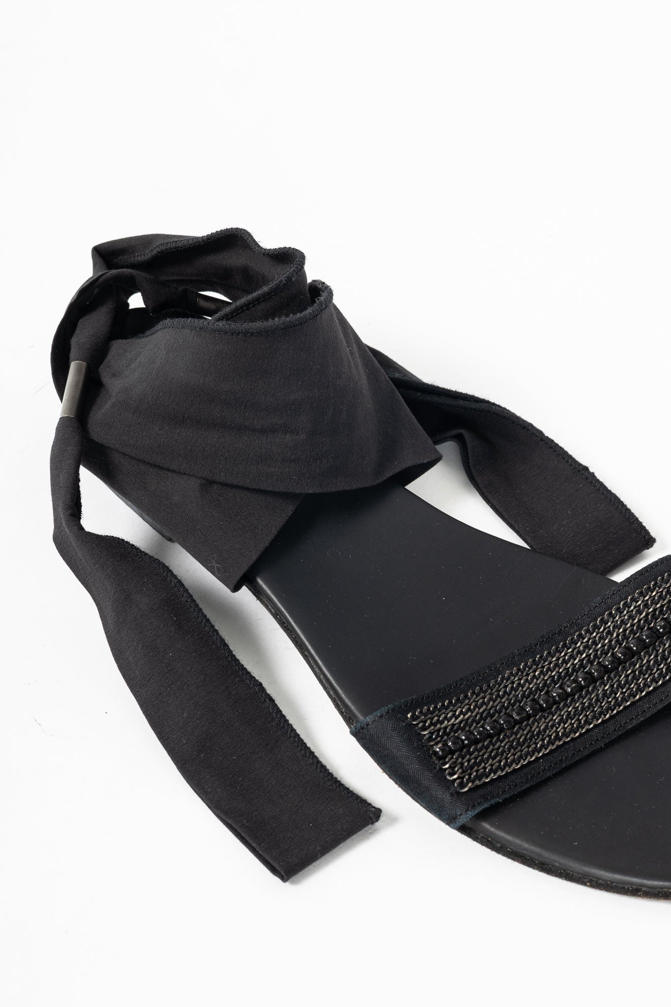 Annette Gortz Black Chain & Bead-Embellished Tie Sandals