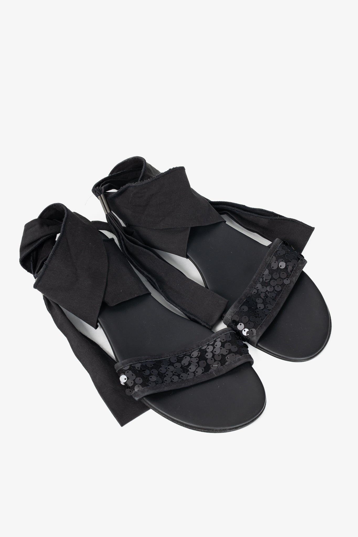 Annette Gortz Black Sequin-Embellished Tie Sandals