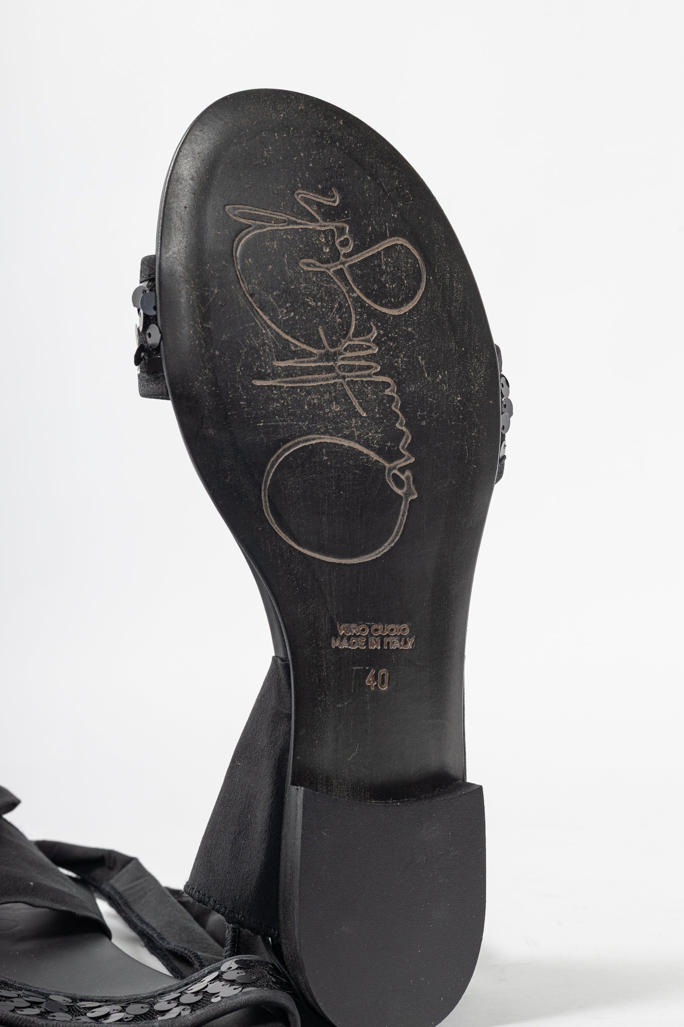 Annette Gortz Black Sequin-Embellished Tie Sandals