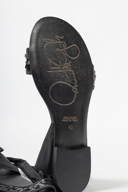 Annette Gortz Black Sequin-Embellished Tie Sandals