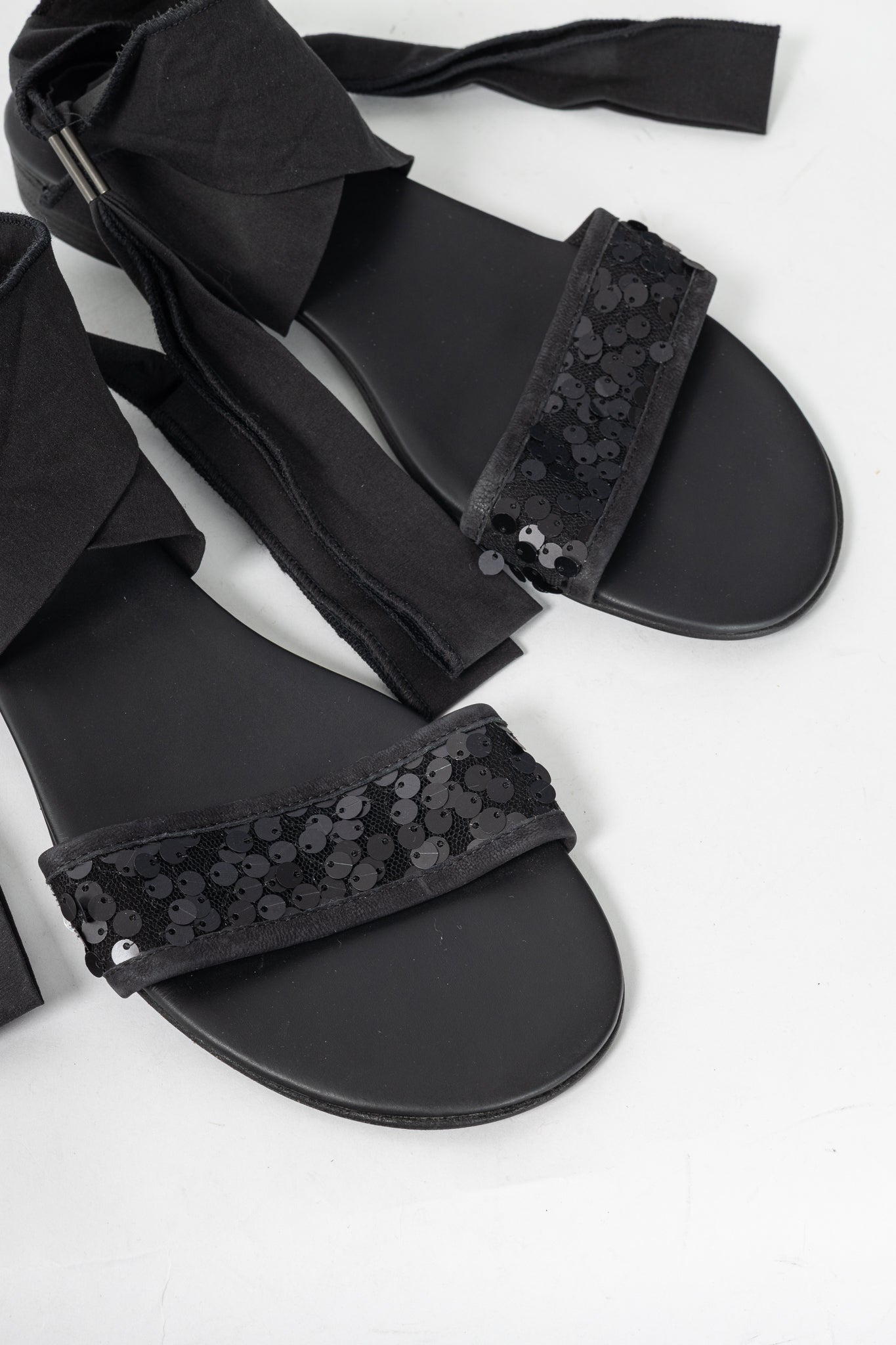 Annette Gortz Black Sequin-Embellished Tie Sandals