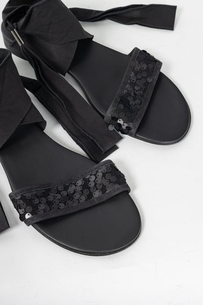Annette Gortz Black Sequin-Embellished Tie Sandals