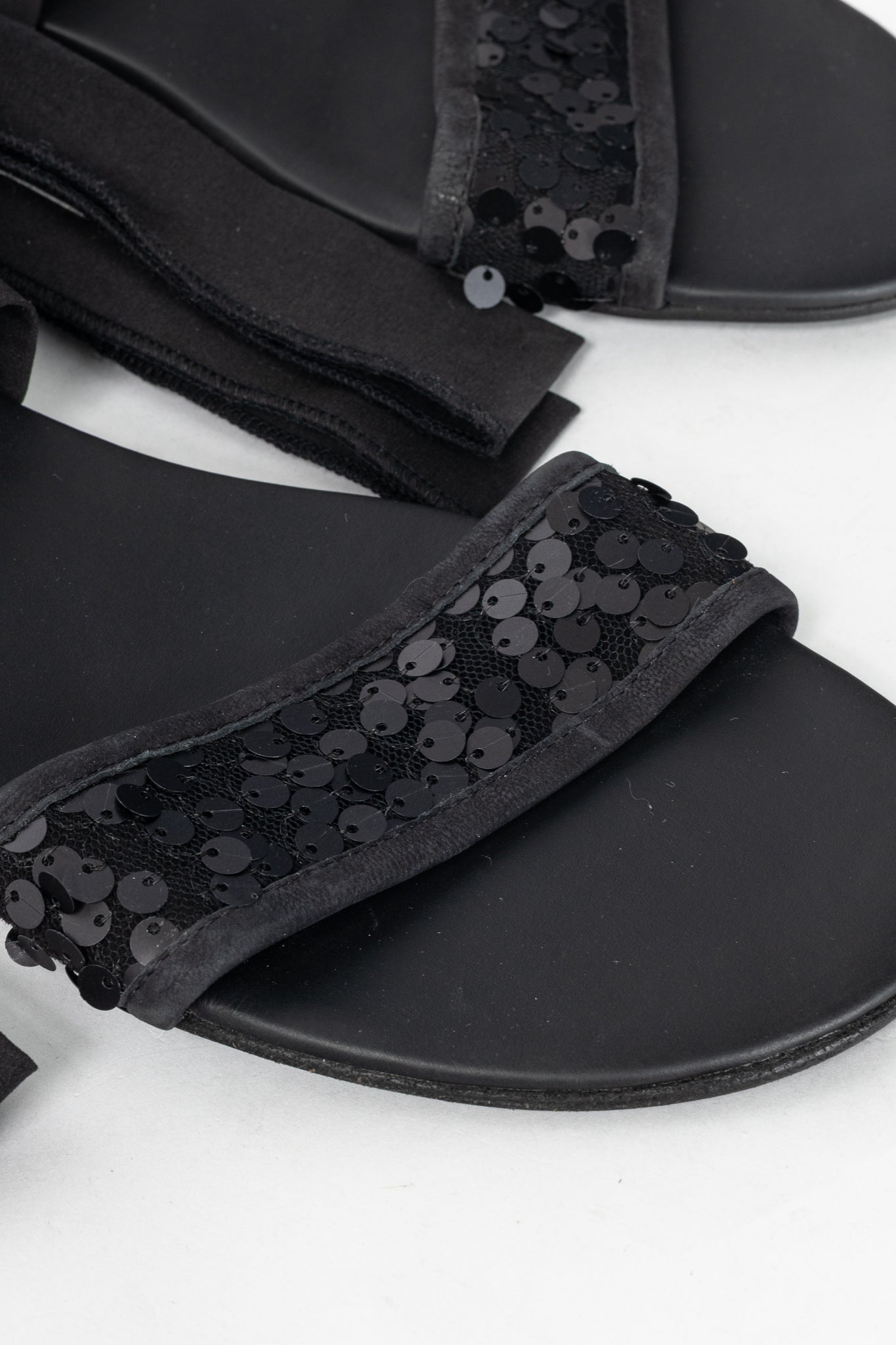 Annette Gortz Black Sequin-Embellished Tie Sandals