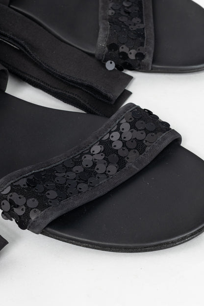 Annette Gortz Black Sequin-Embellished Tie Sandals
