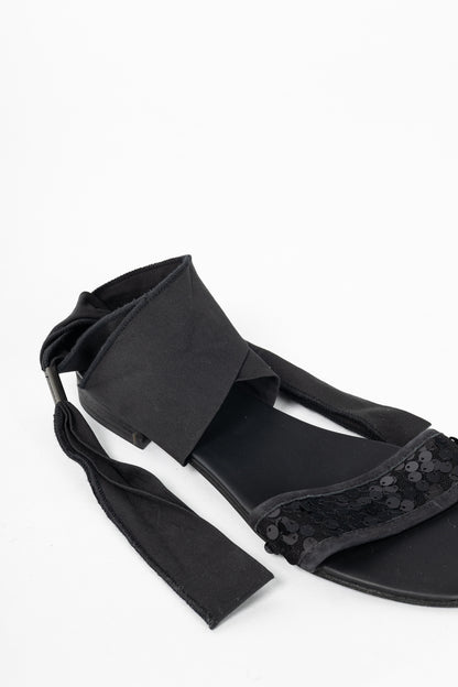 Annette Gortz Black Sequin-Embellished Tie Sandals
