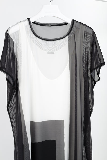 Annette Gortz SS/20 Balu Black Mesh Geometric-Print Midi Dress
