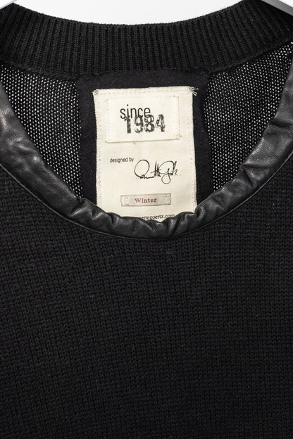 Annette Gortz AW10 Fero Black Cotton & Wool Leather-Trim Sweater