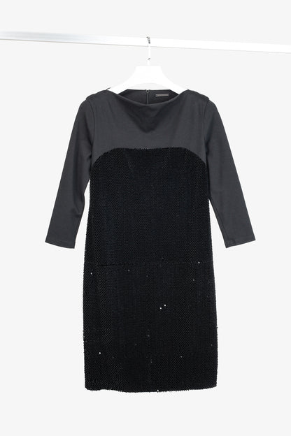 Annette Gortz AW/14 Siri Black Velvet-Sequin 3/4 Sleeve Dress