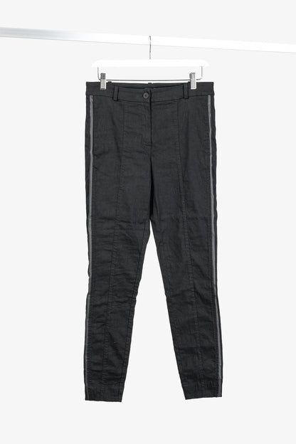 Annette Gortz SS/20 Stick Black Stretch-Linen Cropped Side-Stripe Pants
