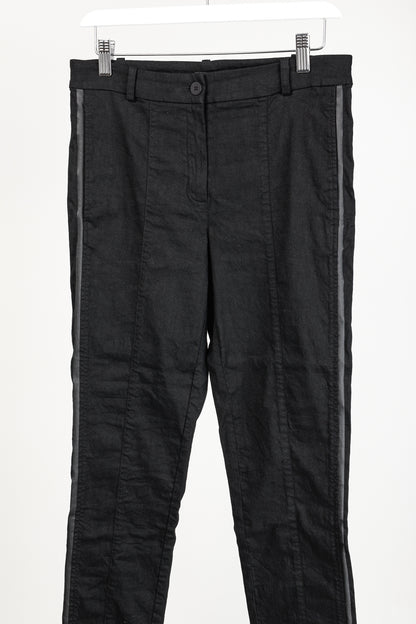 Annette Gortz SS/20 Stick Black Stretch-Linen Cropped Side-Stripe Pants