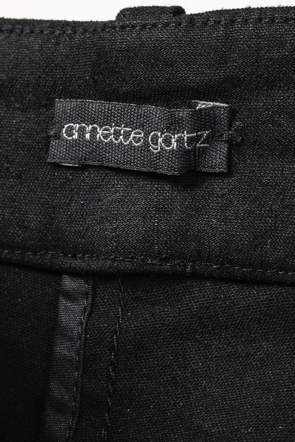 Annette Gortz SS/20 Stick Black Stretch-Linen Cropped Side-Stripe Pants