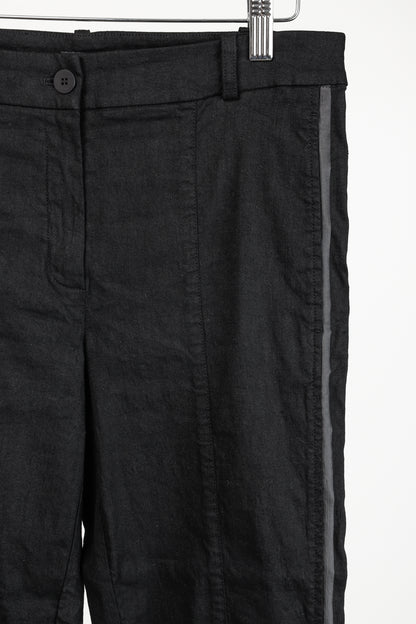 Annette Gortz SS/20 Stick Black Stretch-Linen Cropped Side-Stripe Pants