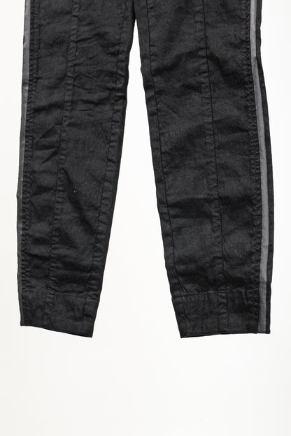 Annette Gortz SS/20 Stick Black Stretch-Linen Cropped Side-Stripe Pants