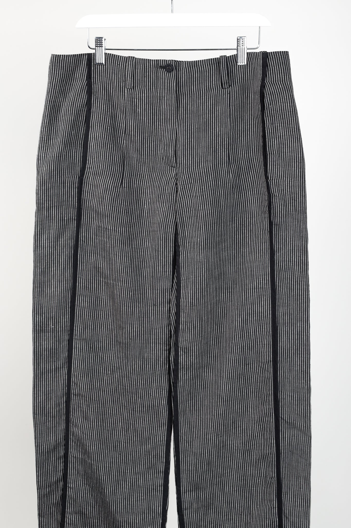 Annette Gortz SS/16 Solo Black Pinstripe-Linen Wide-Leg Pants