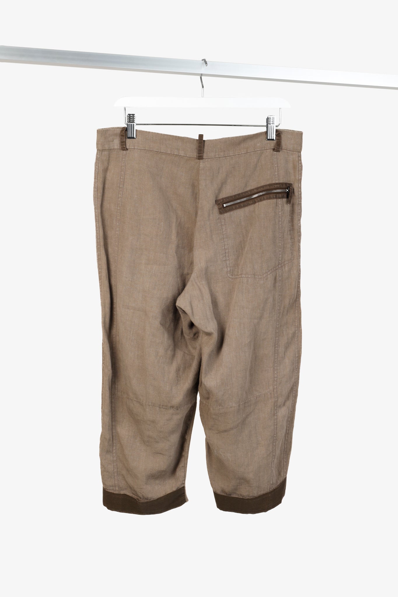 Annette Gortz SS/16 Rai Brown Linen Trim-Detail Zip-Pocket Culottes