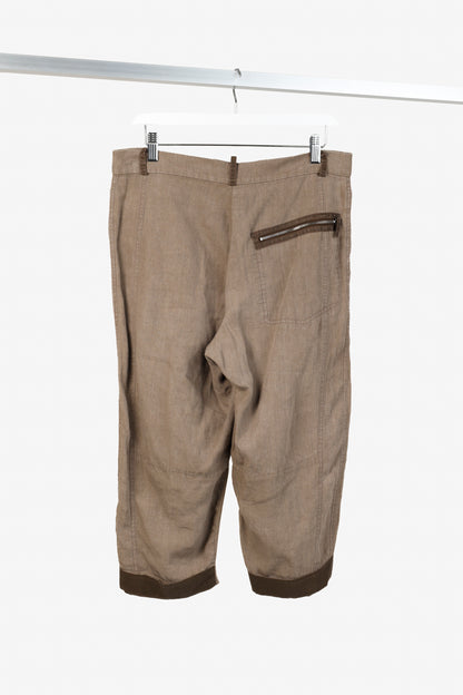 Annette Gortz SS/16 Rai Brown Linen Trim-Detail Zip-Pocket Culottes